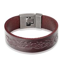 Cowhide Bracelet Split Layer Cowhide Leather with Zinc Alloy Round silver color plated fashion jewelry & Unisex Sold By PC