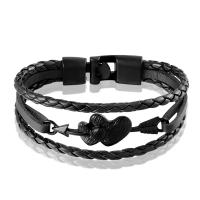 Split Layer Cowhide Leather Bracelet, with Tibetan Style, Round, plated, fashion jewelry & different length for choice & for man, more colors for choice, Sold By PC