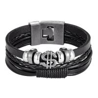 Leather Bracelet with Split Layer Cowhide Leather & Zinc Alloy Round plated fashion jewelry & for man Sold By PC