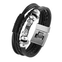 Leather Bracelet with Split Layer Cowhide Leather & Zinc Alloy Round plated fashion jewelry & for man Sold By PC