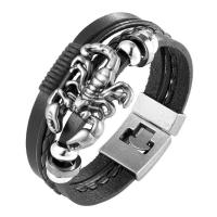 Cuir bracelet, avec Cuir de vachette couche & alliage de zinc, Rond, Placage de couleur argentée, bijoux de mode & pour homme, plus de couleurs à choisir, 210x20mm, Vendu par PC