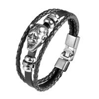 Cuir bracelet, avec Cuir de vachette couche & alliage de zinc, Rond, Placage de couleur argentée, bijoux de mode & pour homme, plus de couleurs à choisir, Longueur:21 cm, Vendu par PC