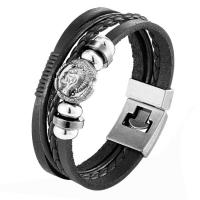 Cuir de vachette couche bracelet, avec alliage de zinc, Rond, Placage de couleur argentée, bijoux de mode & pour homme, plus de couleurs à choisir, 210x20mm, Vendu par PC