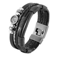 Cuir de vachette couche bracelet, avec alliage de zinc, Rond, Placage de couleur argentée, bijoux de mode & pour homme, plus de couleurs à choisir, 210x20mm, Vendu par PC