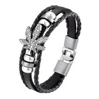 Leather Bracelet with Zinc Alloy Round plated fashion jewelry & for man Length 21 cm Sold By PC