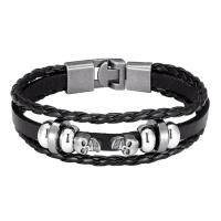 Leather Bracelet with Zinc Alloy Skull plated fashion jewelry & for man Length 21 cm Sold By PC