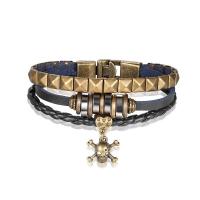 Split Layer Cowhide Leather Bracelet with Zinc Alloy Skull plated fashion jewelry & for man Sold By PC
