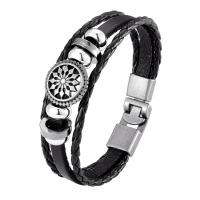 Split Layer Cowhide Leather Bracelet with Zinc Alloy Round plated fashion jewelry & for man Length 21 cm Sold By PC