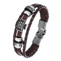 Split Layer Cowhide Leather Bracelet with Zinc Alloy Round plated fashion jewelry & Unisex Length 21 cm Sold By PC