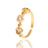 Cubique anneau en laiton Circonia Micro Pave, coeur, Placage de couleur d'or, Réglable & pavé de micro zircon & pour femme, 21mm, Vendu par PC