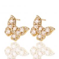 Cubic Zirconia Micro Pave Brass Earring Butterfly gold color plated micro pave cubic zirconia & for woman Sold By Pair