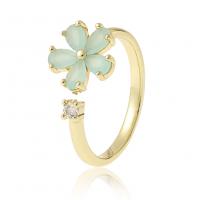 Brass Cuff Finger Ring Flower gold color plated Adjustable & micro pave cubic zirconia & for woman 22mm Sold By PC