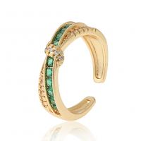 Brass Cuff Finger Ring, gold color plated, Adjustable & micro pave cubic zirconia & for woman, 22mm, Sold By PC