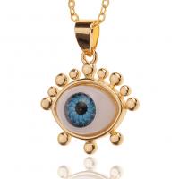 Messing Halskette, Auge, goldfarben plattiert, für Frau & Emaille, 21x26mm, Länge ca. 17.7 ZollInch, verkauft von PC