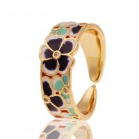 Brass Cuff Finger Ring gold color plated Adjustable & for woman & enamel 22mm Sold By PC
