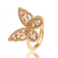 Cubic Zirconia Micro Pave Brass Ring, Butterfly, gold color plated, Adjustable & more sizes for choice & micro pave cubic zirconia & for woman, more colors for choice, 22mm, Sold By PC