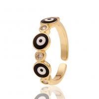 Evil Eye Jewelry Ring Finger, cobre, cromado de cor dourada, Ajustável & micro pavimento em zircônia cúbica & para mulher & esmalte, Mais cores pare escolha, 22mm, vendido por PC