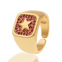 Cubique anneau en laiton Circonia Micro Pave, Placage de couleur d'or, Réglable & avec motif d'étoile & pavé de micro zircon & pour femme, plus de couleurs à choisir, 21mm, Vendu par PC