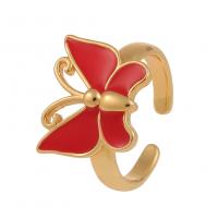 Brass Cuff Finger Ring Butterfly gold color plated for woman & enamel 21mm Sold By PC