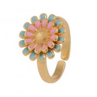 Brass Cuff Finger Ring, Flower, gold color plated, Adjustable & for woman & enamel, more colors for choice, 21mm, Sold By PC