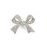 Rhinestone Brooch Zinc Alloy Bowknot silver color plated for woman & with rhinestone & hollow nickel lead & cadmium free Sold By Lot