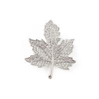 Rhinestone Brooch, Tibetan Style, Maple Leaf, silver color plated, for woman & with rhinestone, nickel, lead & cadmium free, 41x48mm, 10PCs/Lot, Sold By Lot