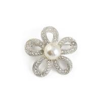 Rhinestone Brooch, Tibetan Style, with Plastic Pearl, Flower, silver color plated, Unisex & with rhinestone & hollow, nickel, lead & cadmium free, 48x48mm, 10PCs/Lot, Sold By Lot