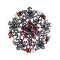 Rhinestone Brooch, Tibetan Style, with Czech Rhinestone, Flower, plated, for woman & with rhinestone & hollow, more colors for choice, nickel, lead & cadmium free, 35x35mm, 10PCs/Lot, Sold By Lot