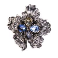 Rhinestone Brooch, Tibetan Style, with Czech Rhinestone, Flower, plated, for woman & with rhinestone & blacken, more colors for choice, nickel, lead & cadmium free, 43x47mm, 10PCs/Lot, Sold By Lot