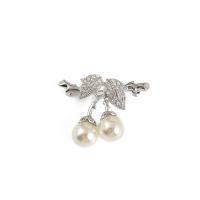 Plastic perle broche, Zinc Alloy, med Plastic Pearl, Cherry, sølvfarvet forgyldt, for kvinde & med rhinestone, nikkel, bly & cadmium fri, 45x35mm, 10pc'er/Lot, Solgt af Lot
