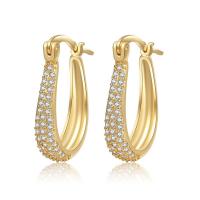 Brass Huggie Hoop Earring, plated, micro pave cubic zirconia & for woman & hollow, more colors for choice, nickel, lead & cadmium free, 25x15mm, Sold By Pair