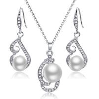 Zinc Alloy Jewelry Sets with Plastic Pearl with 1.96inch extender chain platinum color plated & for woman & with rhinestone & hollow nickel lead & cadmium free 40mm Length Approx 17.7 Inch Sold By PC
