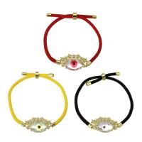 Evil Eye smykker armbånd, Messing, med Bomuld Cord & Krystal, Justerbar & for kvinde, flere farver til valg, Længde Ca. 9 inch, Solgt af PC