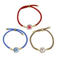 Evil Eye smykker armbånd, Messing, med Bomuld Cord & Krystal, Justerbar & for kvinde, flere farver til valg, Længde Ca. 8 inch, Solgt af PC