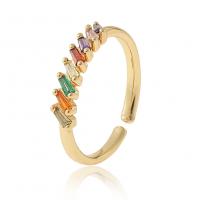 Cubic Zirconia Micro Pave Brass Ring, gold color plated, Adjustable & micro pave cubic zirconia & for woman, multi-colored, 21mm, Sold By PC