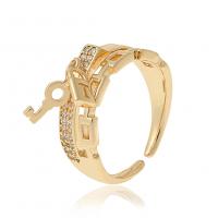 Cúbicos Circonia Micro Pave anillo de latón, metal, chapado en color dorado, Ajustable & micro arcilla de zirconia cúbica & para mujer, 23mm, Vendido por UD