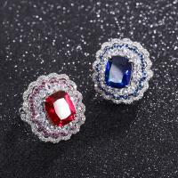 Cubique anneau en laiton Circonia Micro Pave, bijoux de mode & pavé de micro zircon & pour femme, plus de couleurs à choisir, protéger l'environnement, sans nickel, plomb et cadmium, 23.5mm*25.3mm,10*12mm, Vendu par PC