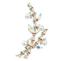Tibetan Style Brooches, with Plastic Pearl, fashion jewelry & for woman & with rhinestone, golden, nickel, lead & cadmium free, 59x31mm, Sold By PC