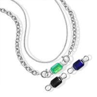 Titanstahl Halskette, mit kubischer Zirkonia, mit Verlängerungskettchen von 5cm, Quadrat, Doppelschicht & für Frau, keine, 35x11mm, Länge:ca. 48 cm, ca. 50 cm, verkauft von PC
