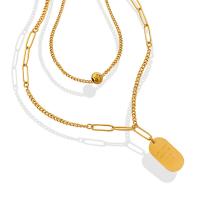Titanstahl Halskette, mit Verlängerungskettchen von 5cm, Rechteck, Doppelschicht & für Frau, goldfarben, 10x19mm, Länge:ca. 36 cm, ca. 45 cm, verkauft von PC