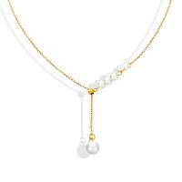 Collar de Acero Titanio, Partículas de acero, con Perlas plásticas, con 5cm extender cadena, Esférico, para mujer, dorado, 7mm, longitud:aproximado 40 cm, Vendido por UD