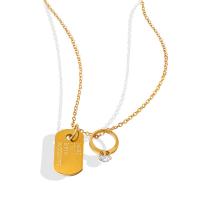 Collier d'acier titane, avec zircon cubique, avec 5cm chaînes de rallonge, rectangle, pour femme, doré, 9x17mm, Longueur Environ 40 cm, Vendu par PC