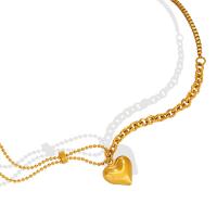 Collier d'acier titane, avec 5cm chaînes de rallonge, coeur, pour femme, doré, 14mm, Longueur:Environ 40 cm, Vendu par PC
