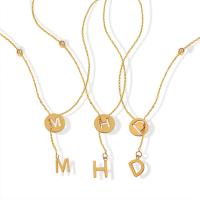 Titanium Steel Necklace, with Cubic Zirconia, with 5cm extender chain, Alphabet Letter, Vacuum Ion Plating, different styles for choice & for woman, more colors for choice, 9mm,12mm, Length:Approx 43 cm, Sold By PC