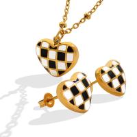 Titanium Steel Jewelry Set Stud Earring & necklace Heart Vacuum Ion Plating gingham & for woman Sold By PC