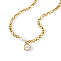 Titanium Steel Necklace, with Plastic Pearl, with 5cm extender chain, Round, Vacuum Ion Plating, for woman, more colors for choice, 15mm,12x10mm, Length:Approx 45 cm, Sold By PC