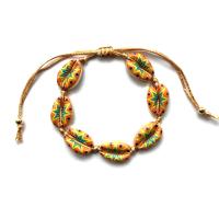 Shell Jewelry Bracelet Waxed Nylon Cord with zinc alloy bead & Shell Round brushwork Adjustable & fashion jewelry & Unisex Length 17-28 cm Sold By PC