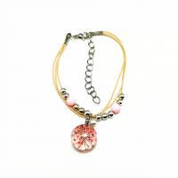 Fashion Create Wax Cord Bracelets Waxed Nylon Cord with Dried Flower & Glass & Plastic Pearl & 304 Stainless Steel with 5cm extender chain Round silver color plated Adjustable & fashion jewelry Length 17 cm Sold By PC