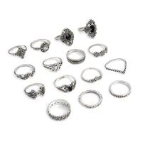Tibetan Style Ring Set, Round, silver color plated, 15 pieces & fashion jewelry & for woman & with rhinestone, mixed colors, nickel, lead & cadmium free, Sold By Set