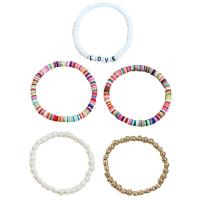 Zinklegierung Armband-Set, mit Polymer Ton & Kunststoff Perlen, rund, goldfarben plattiert, 5 Stück & Modeschmuck & für Frau, keine, frei von Nickel, Blei & Kadmium, Länge:ca. 17 cm, verkauft von setzen
